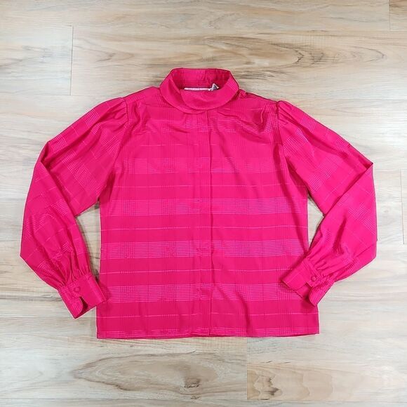 🔹️Vintage Josephine Fuchsia Button Long Bishop Sleeve Satin Cuff Blouse Medium - Picture 1 of 15